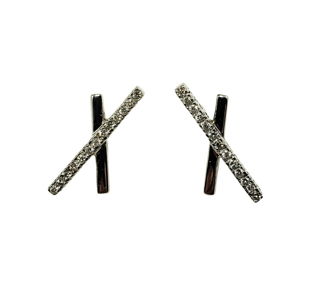 Vintage 14 Karat White Gold and Diamond “X” Earrings #11406