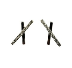 Vintage 14 Karat White Gold and Diamond “X” Earrings #11406