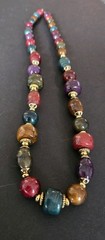 Vintage Lady Remington Multicolor Bead Necklace/Goldtone Accents