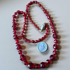 Czech Glass Bead Necklace Red Vintage Faceted Graduated Statement Long 24 Inch