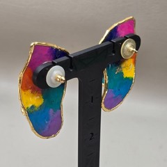 Vintage LaCombe Earrings Abstract Figural Enamel Gold Tone Art Signed Post