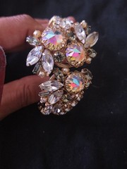 Signed Hobe Demi-parure Clamper AB Bracelet W/Earrings Gold Tone Set (Estate)
