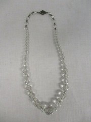 VINTAGE GERMAN ART DECO FACETED CRYSTAL BEAD NECKLACE WITH 935 SILVER CLASP