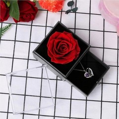 Birthday Gift for Mom Red Preserved Rose with Mom Necklace Purple Stone b35