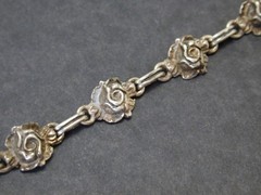 Vtg 835 Silver 3D Rose Bracelet Brooch Screw Back Earrings 3 pc Set Pin European