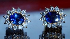 18k yellow gold earrings 1.2ct natural, treated sapphire dia stud 3.03gr N3713