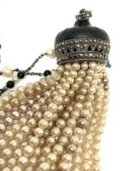 Vintage Art Deco Flapper Faux Pearl Marcacite Tassel 32” Sterling Necklace