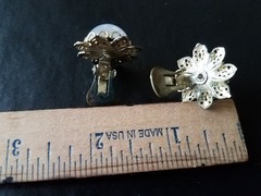 Vintage white Clip-ons With Silver Alloy Metal