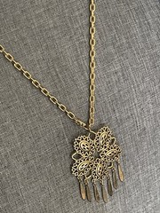 Vintage Womens Necklace Mid Century Tassel Pendant Gold Tone Career Boho