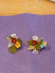 Lovely Fruit Salad Vintage Wired Blown Glass Flower Clip Earrings