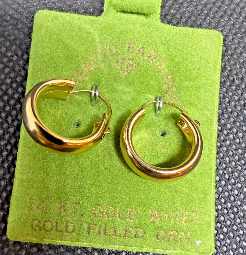 Vintage Solid 14kt Gold Earwire Gold Filled Hoop Earrings 1.4g NOS