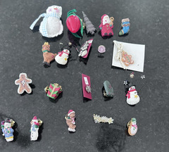 Vintage Christmas Pin Lot–18–20 Holiday Brooches–Snowmen, Santa, Trees, Angels