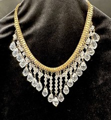 VTG Early Miriam Haskell Faceted Crystal Drop Bib Necklace Hexagon Brass Link