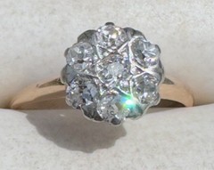 ART DECO 1930’s OLD MINE CUT DIAMOND DAISY FLOWER RING 13K 14K 15K GOLD