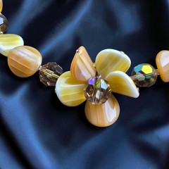 Vintage Lucite Flower Necklace Butterscotch Caramel AB Crystal Hidden Clasp 21″