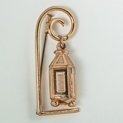 Vintage Rose Gold Tone Brooch Swinging Lantern Trombone Clasp Art Moderne 1940s
