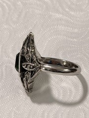 Vintage Avon Royal Essence Faux Emerald Marble Ring Marcasite Size 5 NOS 1970s