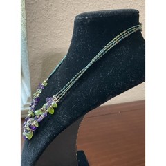 Vintage Sterling Silver Amethyst Peridot Triple Strand Beaded Necklace 17.75”