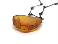 Old Amber Pendant Vintage Natural Baltic Yellow Honey Bead With Chain 13,6g19032
