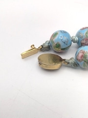 Vintage Hand Painted Faux Cloisonne Porcelain Bead Knotted Necklace Blue 25″