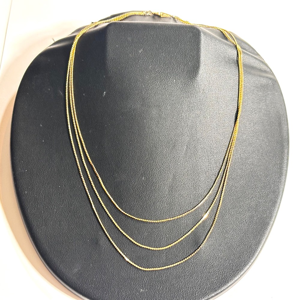Triple Strand Gold Tone Chain Necklace Simple Elegant Made in Korea Y2K Era