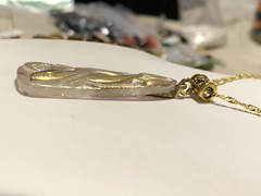 LAST ONE*RARE-ANT.EGYPT REVIVAL GOLD AURORA CZECH GLASS FISH TRIANGLE NECKLACE.g