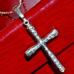14k multi tone gold pendant 1.35″ diamond cut cross charm vintage 0.70gr N3392