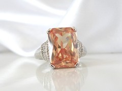 Vintage Sterling Silver 925 Large Champagne Gemstone Cable Ring Size 7