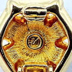 SWAROVSKI vintage earrings – hexagon clip-ons – gold & jewel-tone crystals swan