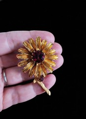 Vintage 1950’s Garnet Glass Rhinestone Flower Brooch