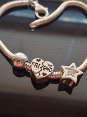 Sterling silver snake chain slide charm bracelet friend star ball bead. SZ 7.75″