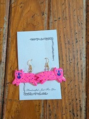 Pierced Earrings Hot Pink Cat Neon Spots Hand Painted Wood Charm Vintage New