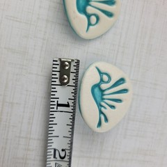 Vintage MCM Blue Cream Ceramic Bird Thunderbird Earrings Clip On