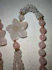 Vintage Pink Rose Quartz Hand Knotted Beaded Necklace With 2 Carved Pink Quartz