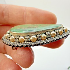 Vintage Israeli Sterling Silver Eilat Stone Brooch Pendant With Pearl Accents