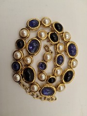 Spectacular Vintage Monet Adjust. Choker Peal Faux Black Jade Tanzanite Saphire
