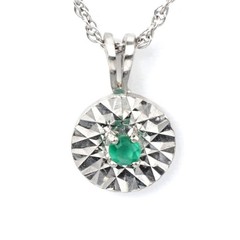 14K Solid White Gold Natural Emerald Circle Reflection Pendant Necklace