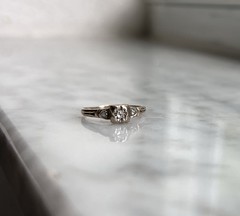 Vintage 1940s Engagement Ring 10K Natural Diamond Illusion Box Setting