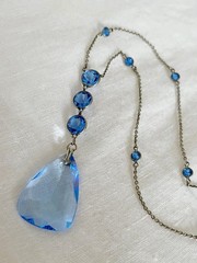 Vintage Art Deco Blue Crystal Lariat Necklace 1920s 1930s Dramatic Drop Y