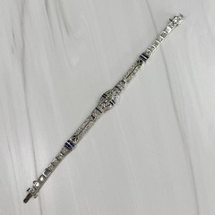 Antique 1925 Art Deco Sapphire and Old Cut Diamond Bracelet Platinum