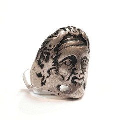 Sculptured Head Sterling Ring Antique Large Size Mythological Ring