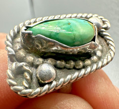 Vintage Navajo Old Pawn Style Sterling Silver Turquoise Ring Lasso Unique Sz. ~8