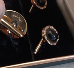 ✅VTG Swank Gold Tone & Black Cabochon Cufflinks Studs Dress Set in Original Box