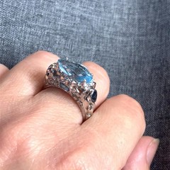 Marquise Sky Blue Topaz, London Blue and White Topaz Sterling Silver Ring-Size 8