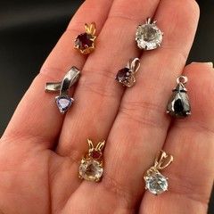 Vintage Crystal Rhinestone Mix Pendant Lot Of 12 Gold Silver Tone Ladies NICE