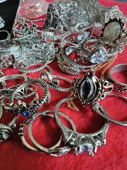 Estate Collection Silver Tone Jewelry Lot Rings Earrings mixed lot #10a (60 pcs)