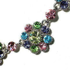 Vtg VCLM Necklace – Multi-color Rhinestones – Floral Clusters Silver tone