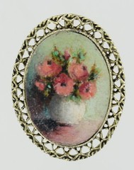 Hand Painted Flower Brooch Pin or Pendant – Goldtone