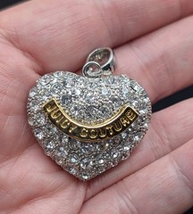 Vintage Juicy Couture Y2K Pave Puff Heart Rhinestone Pendant/Charm Silver Tone