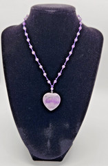 Vintage Avon Natural Amethyst Heart Pendant Necklace Knotted Purple Bead Boho